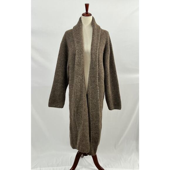 OZMA Sz M/L Sloan Duster Bark Open Front Cardigan Sweater Alpaca Thick - Picture 10 of 12